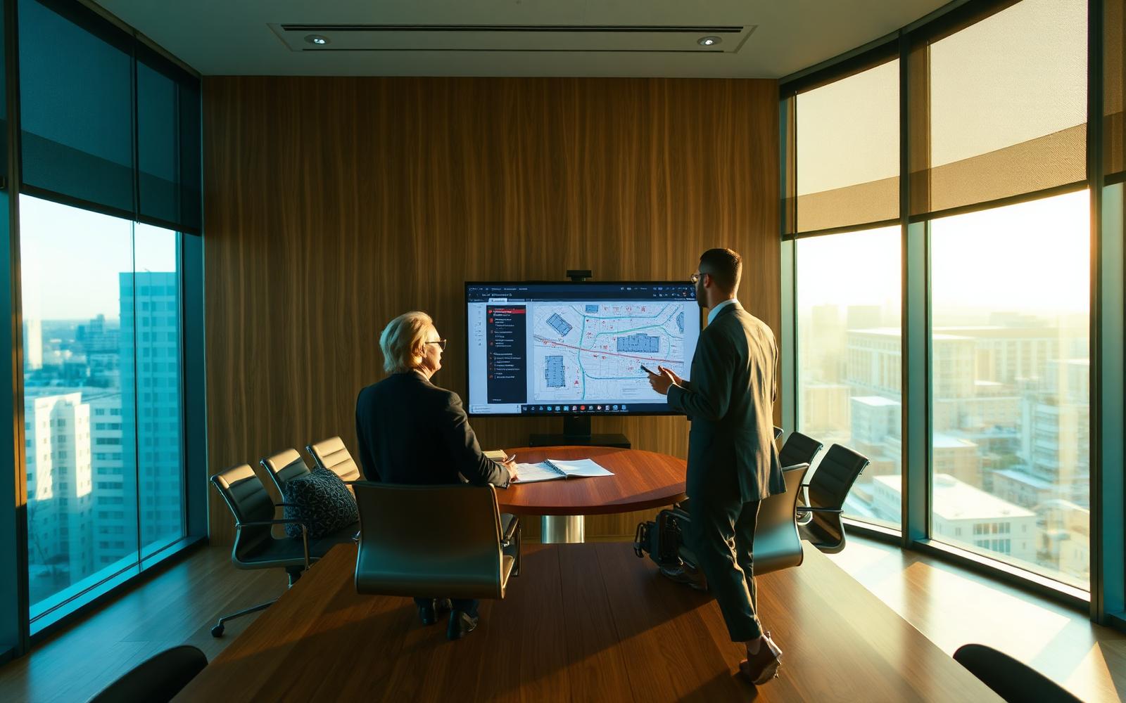 Calin Todd presenting decommissioning plans in a corporate boardroom