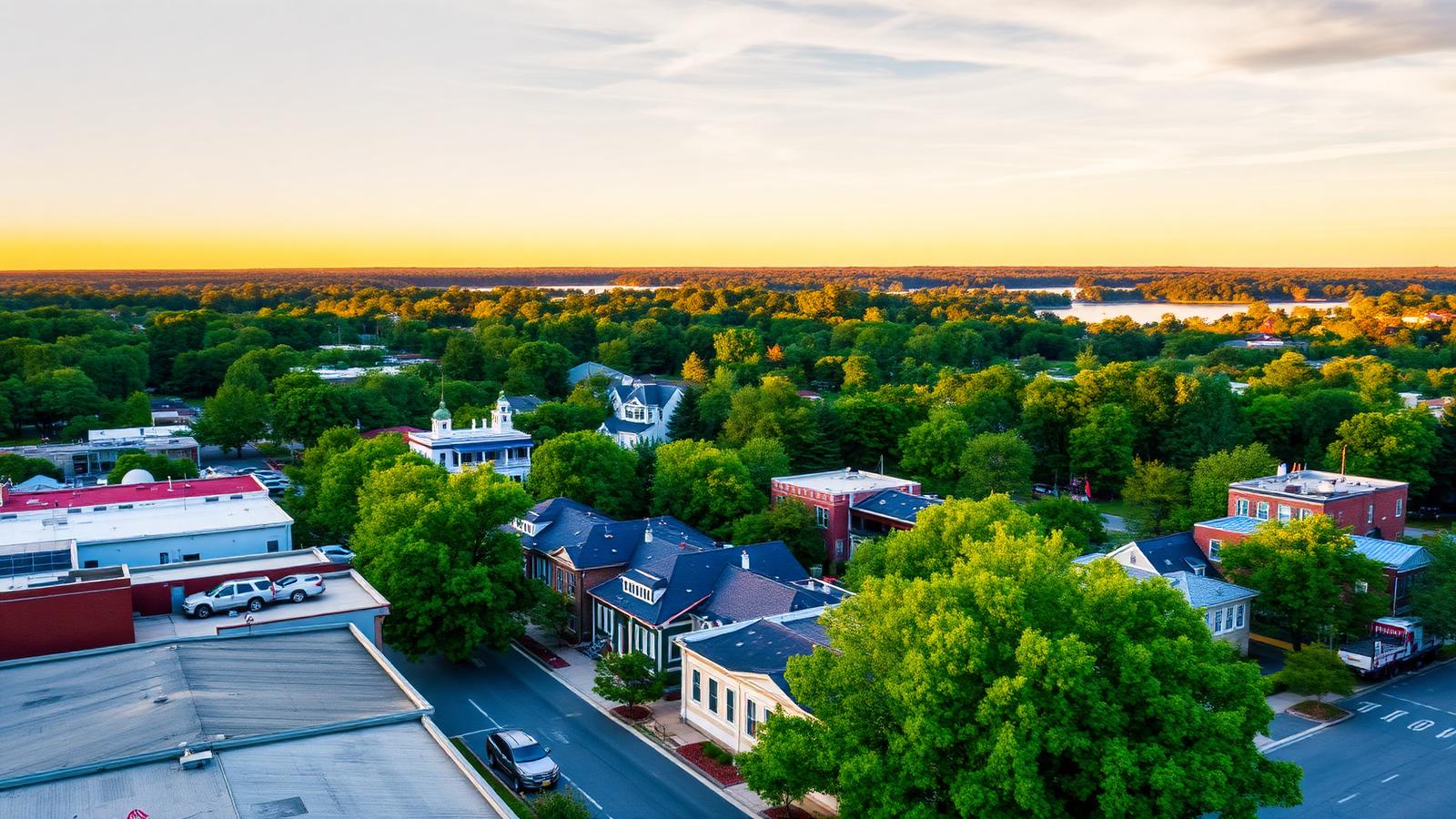 Aerial view of Gainesville, Georgia at sunset