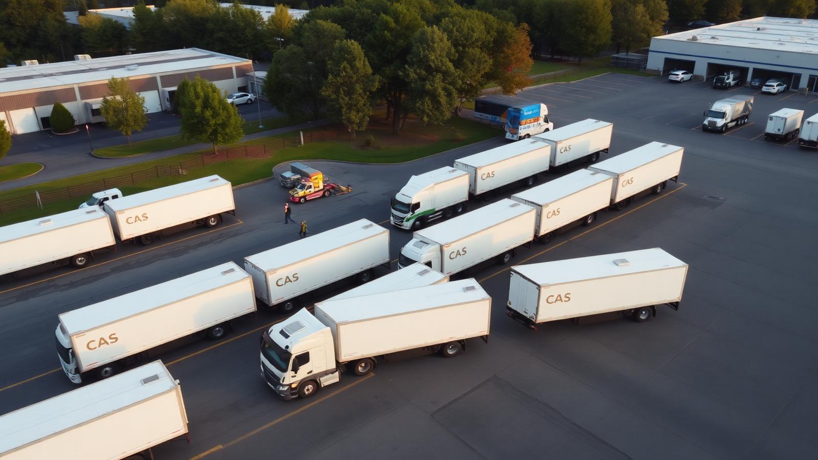 CAS branded trucks staged at a Connecticut commercial yard